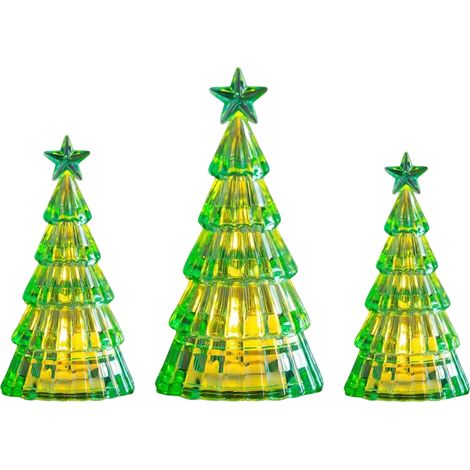 Sapin De Noel Lumineux - Transparent - LED Vert Et Jaune - Pour Decoration Interieure Et Cadeau - Lot De 2 Grand Et Petit (1/5)