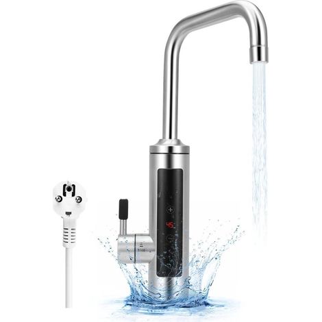 Elektrischer Wasserhahn mit Durchlauferhitzer, 230 V, 3000 W, Edelstahl Wasserhahn mit LED Temperaturanzeige, um 360 Grad drehbarer Durchlauferhi (1/5)