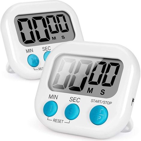 Digital Timer for Kids – 2 Pieces White with LCD Screen, Stopwatch & Alarm Function, Magnetic – Ideal for Kitchen, Shower, Sports (1/5)