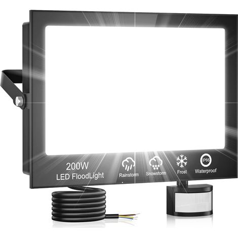 Projecteur LED extérieur 200W avec détecteur de mouvement, 6500 K, avec capteur PIR, applique murale d'extérieur étanche IP66 avec télécommande pour jardin, cour, garage et entrées.