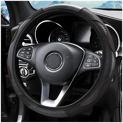 Housse de volant 15 pouces, cuir microfibre fibre de carbone extensible et élastique, protection de volant antidérapante et respirante pour femmes et hommes, accessoires auto pour SUV, camion, fourgon