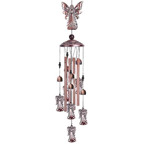 Vintage-Windspiel aus Schmiedeeisen mit Engelsmotiv und mehreren Röhren für die Außendekoration. Elegante, gestimmte Klangspiele mit beruhigenden, melodischen und tiefen Tönen. Rostfrei.