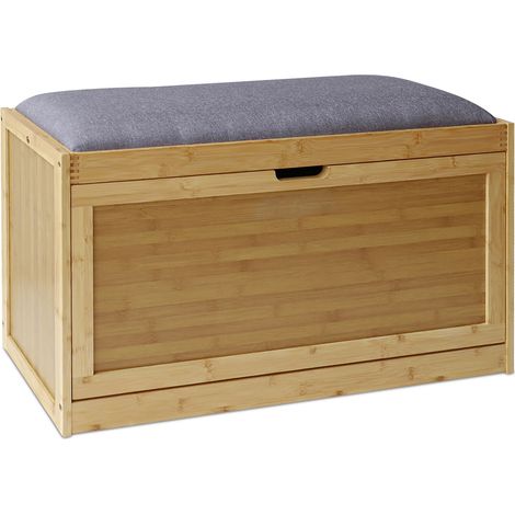Relaxdays Schuhbank, gepolstert, Stauraum, Bambus, HBT: 49 x 80 x 30 cm, Flurbank, Dielenbank 2 Fächer, Flur, natur/grau