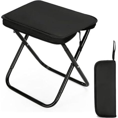 Tabouret De Camping Pliable - 11 x 11 x 9 45 Pouces Ouvert - Cadre Métallique - Tissu Oxford 600D - Charge Max 100 Kg - Noir - 1 Pièce (1/3)