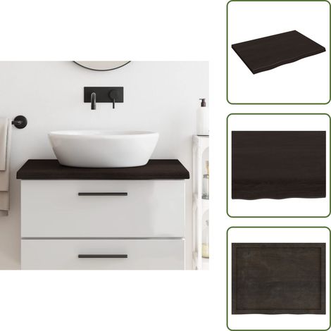 The Living Store Comptoir de salle de bain marron foncé bois massif traité - Comptoir De Salle De Bain - Comptoir En Bois - Plan De Travail Salle De Bain - Meuble Lavabo - Bois Massif (1/5)