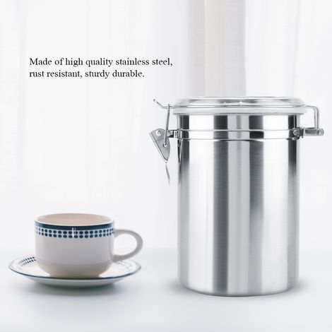 Boîte à café en acier inoxydable avec fermeture sous vide, bocal de conservation pour café, thé et sucre en grains (1800 ml) (1/5)