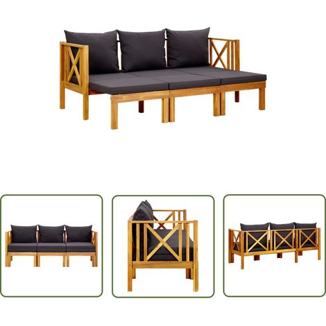 Banc de jardin meuble de patio d'extérieur terrasse 3 places et coussins 179 cm bois d'acacia massif (1/5)