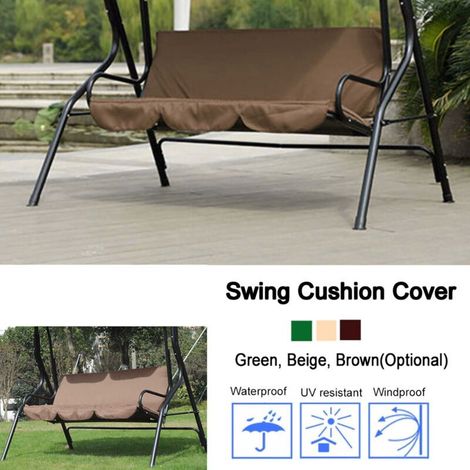 Couverture de siège pour hamac swing 3 places outdoor jardin, polyester taffeta 190T imperméable résistant, dimensions 150x50x10cm, couleur brun, livrée avec 1 housse (1/4)