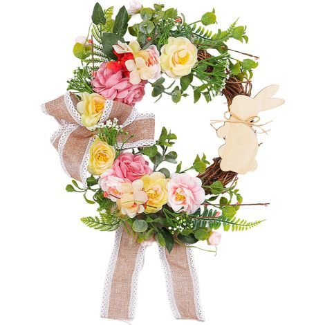 Osterkranz aus Rattan, künstliche Pflanzendekoration, Türdekorationsaccessoire, mit Osterhase (1/5)