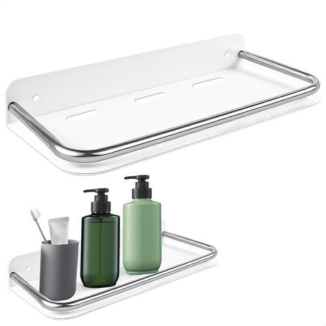 Étagère Salle de Bain sans Percer Étagère de Douche sans Perçage 24×11×3,5 cm Porte Gel Douche Salle de Bain Murale Blanche avec Trous d’Évacuation (1/5)