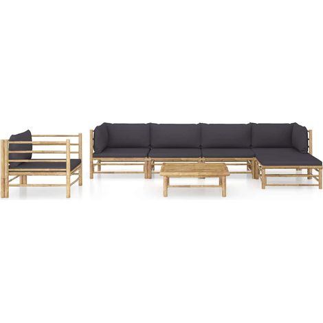 Maison Exclusive - Set Divani da Giardino 7 pz con Cuscini Grigio Scuro in Bambù (1/5)