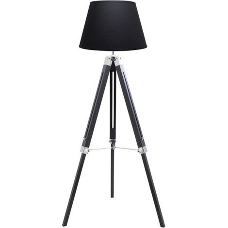 Lett - Trépied Bois 145 - Lampadaire Ajustable - Style Scandinave - Abat-jour Coton - Pied En Pin (1/2)
