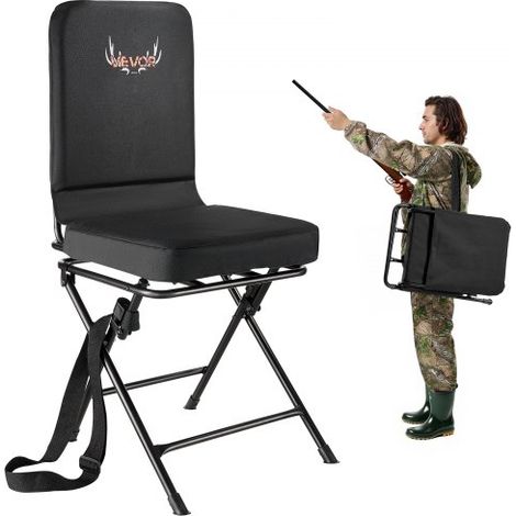 Faltstuhl Campingstuhl Anglerstuhl mit Rückenlehne & verstellbarem Schultergurt Klappstuhl Gartenstuhl (136 kg belastbar) 360° geräuschlos drehbar, für Picknick Garten Outdoor Schwarz (1/5)