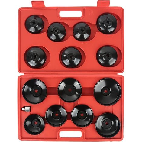 Juego de llaves para filtro de aceite, 14 llaves, construcción de metal resistente, ROJO (1/2)