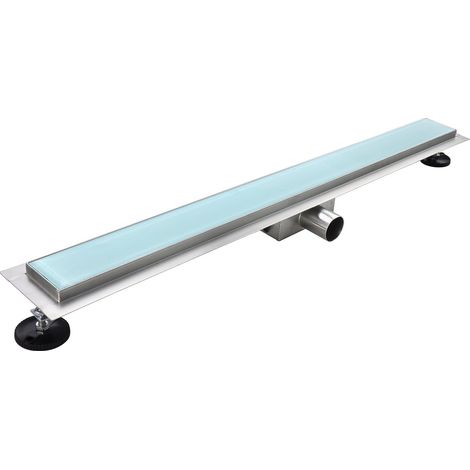 HIDY Caniveau de douche L.60 cm verre blanc et acier inoxydable, siphon anti-odeurs, drainage performant (1/5)