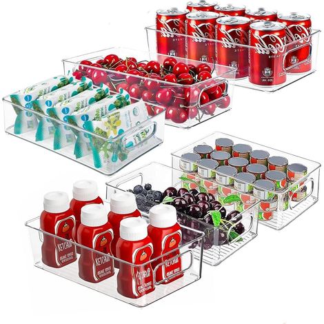 Lot de 6 Organisateur Frigo Transparent, Empilable, Poignée, PET Sans BPA, Cuisine Salle De Bain (1/5)