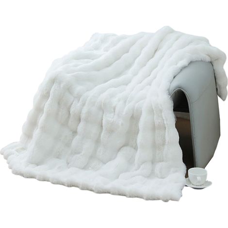 Couverture d'hiver épaisse en velours à bulles, couverture peluche épaisse douce comme un lapin, couverture pour canapé de bureau