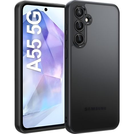 Samsung Galaxy A55 5G Matte Hybrid-Hülle mit Kameraschutz, Transparent/Schwarz (1/5)