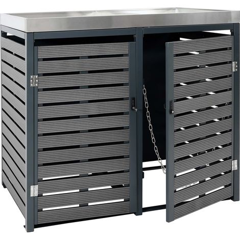 Copribidone con serratura con cassetta per piante 124 x 146 x 102 cm wpc metallo antracite 040007013