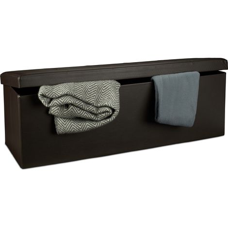 Relaxdays Banco plegable, Baúl de almacenaje XL, Asiento cómodo, Cuero sintético & MDF, 38 x 114 x 38 cm, Marrón (1/5)