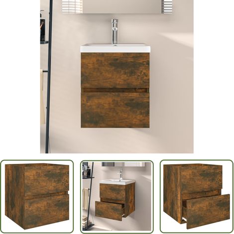 The Living Store Armoire d'évier Chêne fumé 41x38,5x45 cm Bois d'ingénierie - Meuble De Salle De Bain - Armoire De Lavabo - Meuble Vasque - Rangement Salle De Bain - Étagère Salle De Bain (1/5)