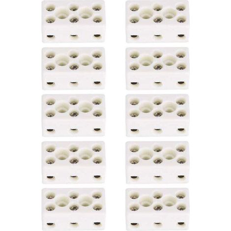 10PCS 3 Voies 24A Domino Ceramique Bornier en Céramique en Porcelaine Connecteur de Fil Résistant aux Hautes Températures, 1,32 x 0,70 x 0,61 Pouces