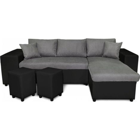 Canapé d'Angle Droit Convertible Niche à Gauche "Torino" 254cm Gris & Noir (1/5)