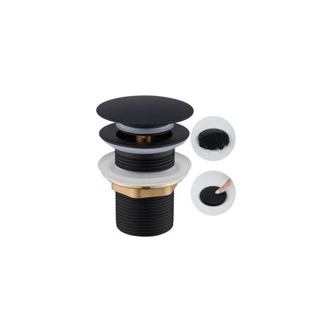 Finition Noir Mat，Bonde Lavabo sans Trop Plein, Bonde Lavabo Salle de Bain , Bonde de Salle de Bain Pop up Clic Clac, Universelle Standard G 1 ¼