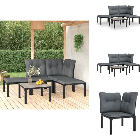 5-tlg. Garten-Lounge-Set Schwarz und Grau Poly Rattan - Gartensessel - Loungesessel - Gartenmöbel Set - Outdoor Möbel - Rattan Sessel (1/5)