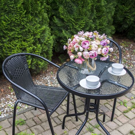 Gartentisch für Balkon/Terrasse, runder Glastisch aus Metall, 60 cm