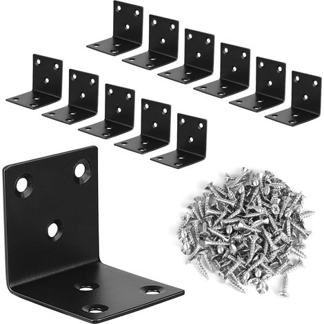 [NIE BENUTZT]12 Stück Edelstahl-Eckstreben 50 x 50 x 50 mm, rechtwinklige Eckstreben-L-Halterung mit 126 Stück M4 x 16 mm Schrauben, schwarze 90°-Eckstreben zur Befestigung von Holzmöbeln (1/4)