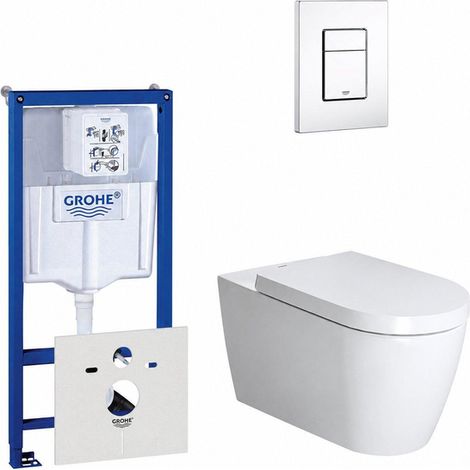 Duravit ME by Starck Pack WC avec réservoir encastrable, cuvette murale compact à fond creux avec abattant frein de chute et plaque de commande