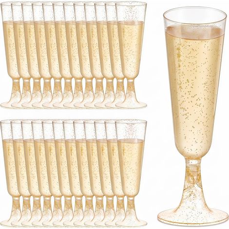 Lot de 25 flûtes à champagne en plastique - Réutilisables - Pour jardin, anniversaire de mariage, douche (1/5)
