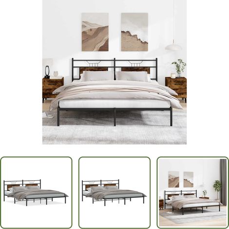 Sommier métal - Cadre de lit sans matelas chêne fumé 183x213 cm bois ingénierie (1/5)