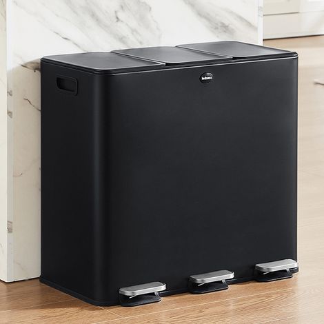 CASABEL Poubelle Cuisine Triple 3x20L, Acier Inoxydable Noire (1/5)