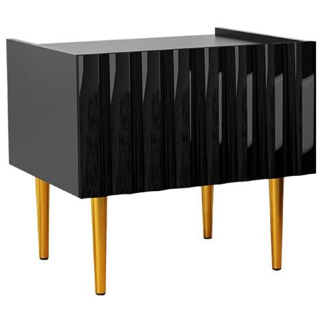 Mesilla de noche Amplexal, Negro brillante + Negro, Número de cajones: 1, Número de puertas: 0, 46x50x40cm, MDF, Aglomerado laminado