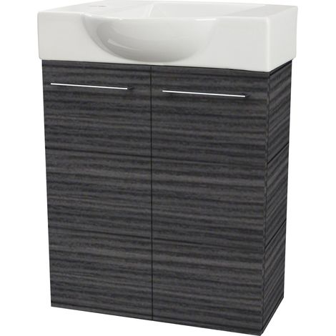 Fackelmann B. PERFEKT SBC Gäste-WC Set 2 Teile – Waschtischunterschrank in Holz Anthrazit mit Waschbecken aus Keramik – Waschbeckenunterschrank schmal – 2 Türen – Hahnloch links – 55 cm breit"-"901151 (1/3)