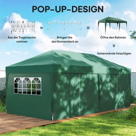 Pavillon pliable 6x3 m, solide et résistant à l'hiver, avec fenêtre, porte à fermeture éclair, panneaux latéraux et protection anti-UV. (1/4)