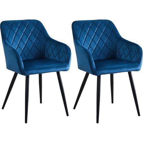 Lot de 2 chaises de Salle à Manger en Velours avec Dossier, accoudoirs et Pieds en métal, Bleu (1/5)