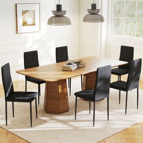 Pack de 6 41x50x97 cm chaises modernes de salle à manger rembourrées en lin synthétique avec dossier haut et pieds métalliques noirs (1/4)