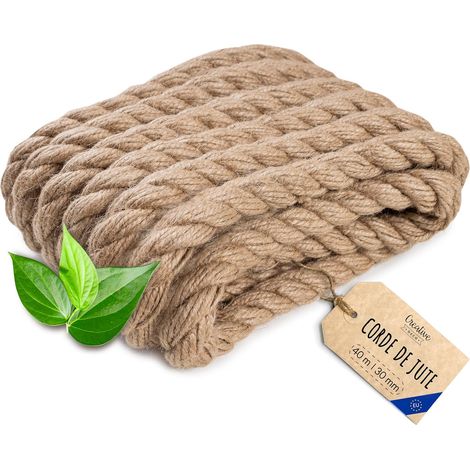 Creative Deco 40m Corde Jute 30mm - Personnalisable, Solide, Naturelle