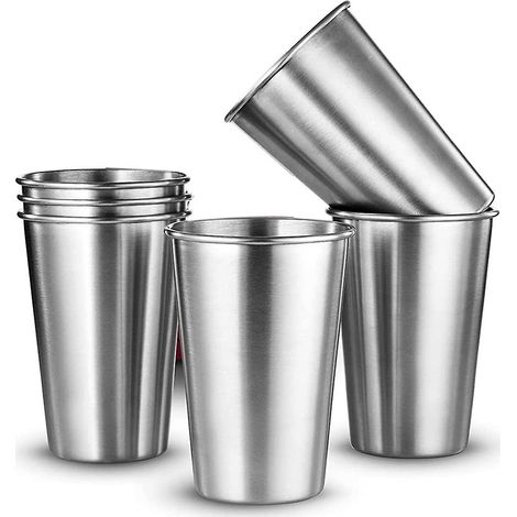 Lot de 6 gobelets en acier inoxydable pour bière, eau froide, usage domestique ou professionnel, type gobelet à gargariser. (1/5)