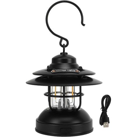 Lampe suspendue rétro LED étanche IPX4 35-100 lumens, portable et robuste pour camping vintage, éclairage extérieur idéal. (1/5)