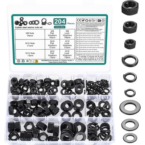 204 Pcs Ecrou M8 M10 M12 Et Rondelles Metal À Ressort（Pour Vis Boulons） (1/5)