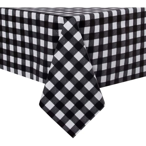 Nappe rectangulaire en Vinyle à Carreaux imperméable, résistante à l'huile et aux déversements, Facile à Nettoyer, pour Table à Manger, Buffet, fêtes, Noir et Blanc, 137 x 198 cm (1/5)