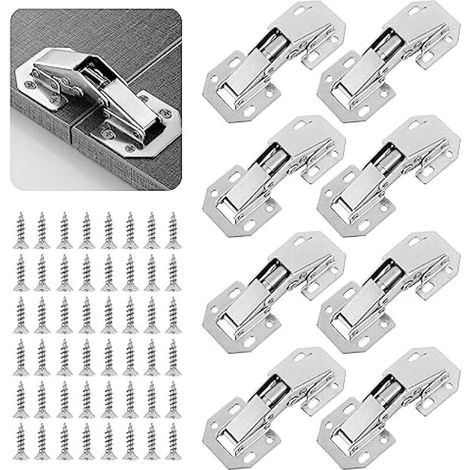 Lot de 8 charnières d'armoire de cuisine, de chambre à coucher, de porte d'armoire pour salle de bain, chambre à coucher, salle à manger, charnières hydrauliques à fermeture douce (48 vis) (1/5)