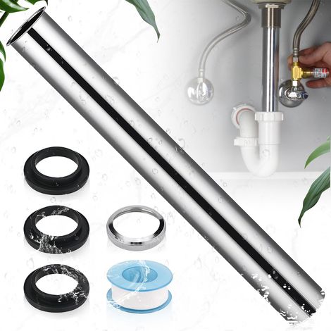 Siphon de tuyau plongeur de 300 mm de long pour extension de vidange, rallonge de siphon chromée, livré avec un écrou, trois rondelles d'étanchéité en caoutchouc (1/5)