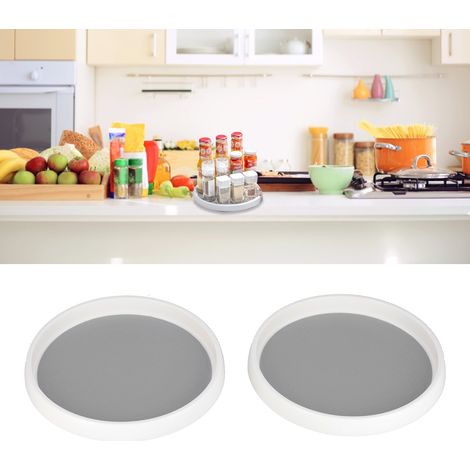 Plateau tournant antidérapant et multifonctionnel pour placard, idéal pour la cuisine. Lot de 2 petits modèles. (1/5)