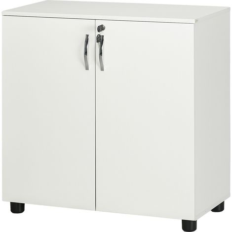 Armoire à Documents avec Serrure, Armoire de Bureau avec 2 Portes et 2 Étagères, Meuble Polyvalent avec Poignée en Alliage d'Aluminium, pour Maison Bureau, 80x40x80 cm, Blanc (1/5)