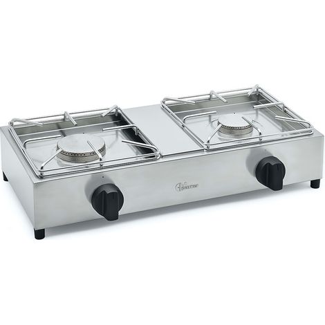 Parker Cucina Fornello professionale 2 fuochi acciaio inox 18/10 gas valvola sicurezza Made in Italy BIG7502L1 kW 6,0 + kW 3,5 (1/3)